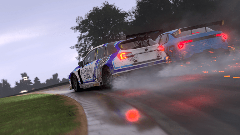 Photo Mode capture from Forza Motorsport of a Subaru Levirg touring car at Virginia International Raceway.